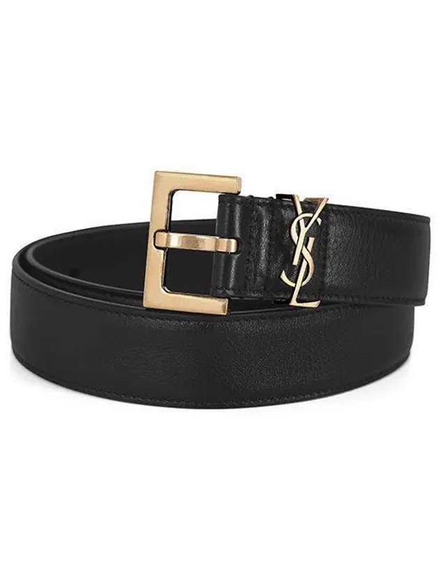 Monogram Buckle Leather Belt Black - SAINT LAURENT - BALAAN 2