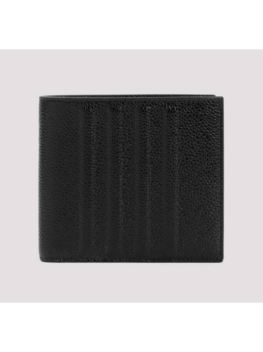 Pebble Grain Leather Debossed 4 Bar Billfold Bicycle Wallet Black - THOM BROWNE - BALAAN.