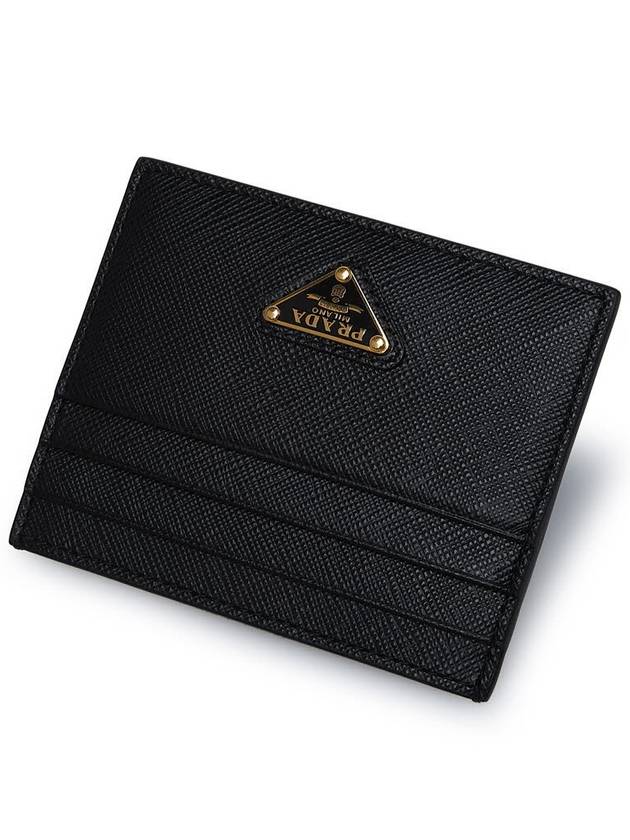 Saffiano Leather Triangle Logo Card Wallet Black Gold - PRADA - BALAAN 6