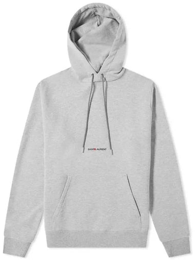 Men's Logo Print Fleece Hoodie Grey - SAINT LAURENT - BALAAN 1