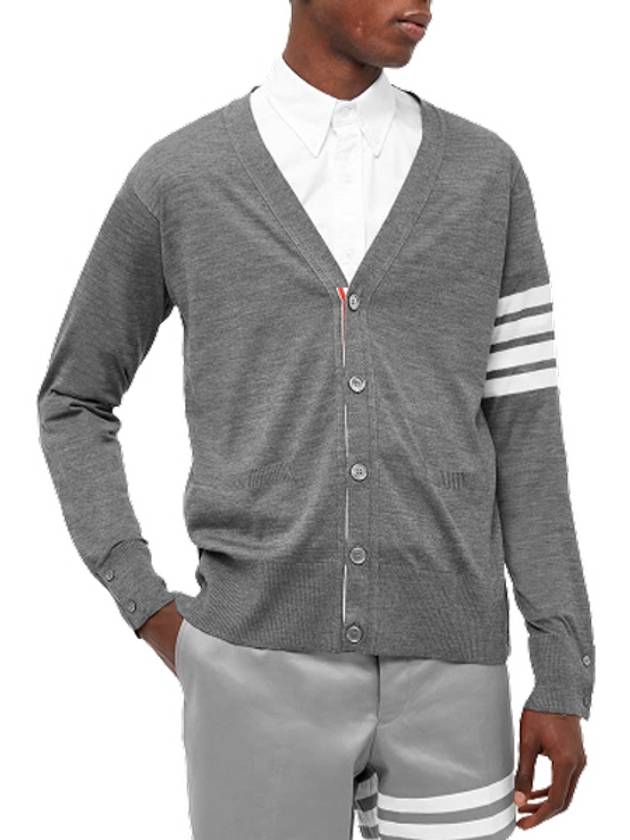 Men's Sustainable Classic Diagonal Wool Cardigan Medium Grey - THOM BROWNE - BALAAN 3