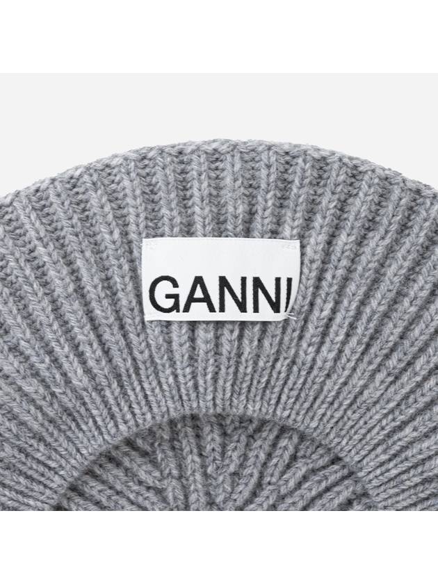 Logo Rib Edge Wool Beret Paloma Melange - GANNI - BALAAN 7