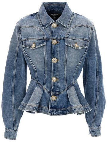 Balmain Peplum Denim Jacket - BALMAIN - BALAAN 1