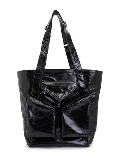 Triangle Logo Leather Tote Bag Black - PRADA - BALAAN 2