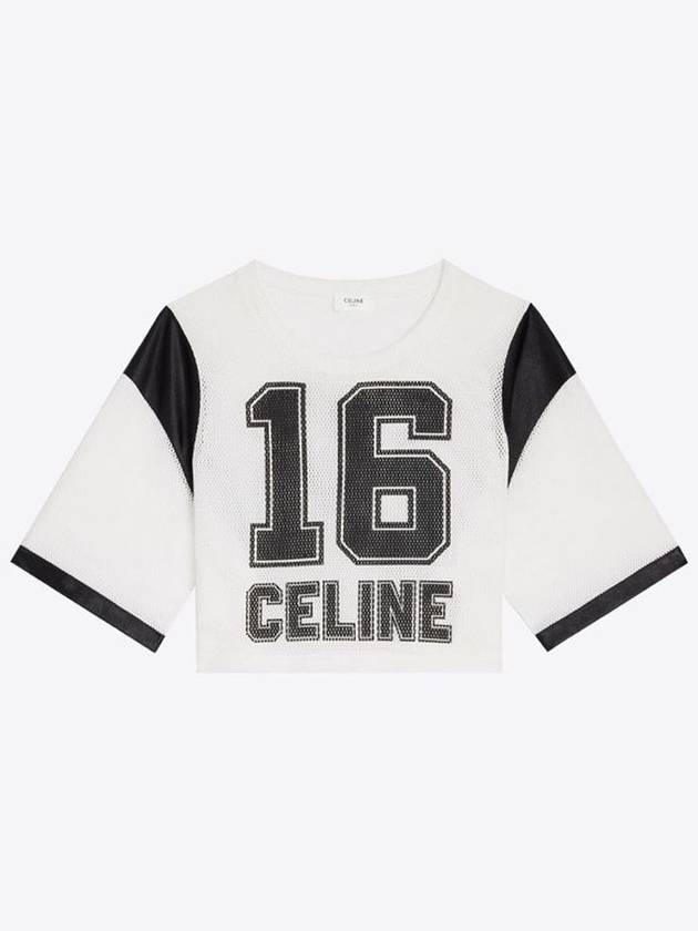 Women's 16 Print Jersey Mesh Crop Short Sleeve T-Shirt Black White - CELINE - BALAAN 2