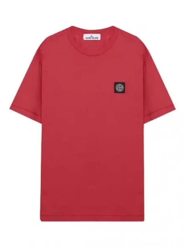 Garment dyeing embroidered logo patch short sleeved t shirt men s - STONE ISLAND - BALAAN 1