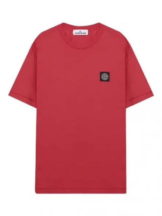 Garment dyeing embroidered logo patch short sleeved t shirt men s - STONE ISLAND - BALAAN 1