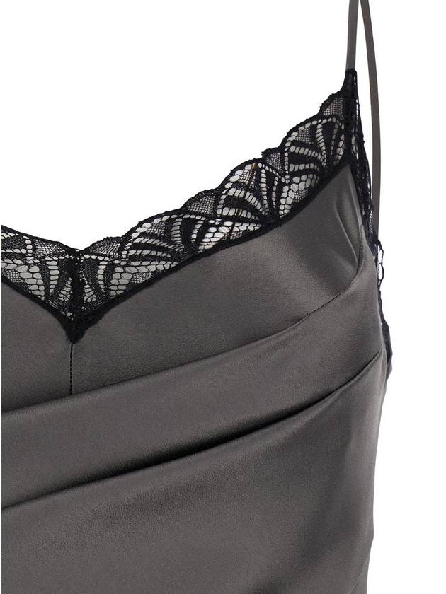 Midi Dark Grey Dress With Lace Inserts And Spaghetti Straps In Satin Woman - ALBERTA FERRETTI - BALAAN 3