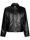 Women's Embroidered EKD Leather Jacket Black - BURBERRY - BALAAN 1