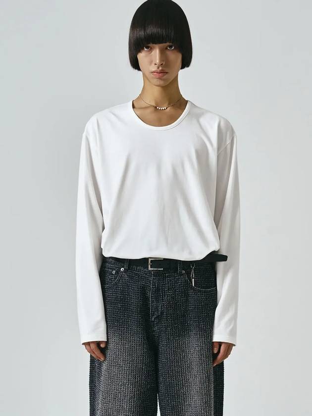 Brushed U-Neck Long Sleeve T-Shirt White - NOIRER - BALAAN 1