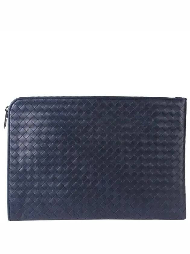 Intrecciato Weaving Zipper Medium Clutch Bag  Navy - BOTTEGA VENETA - BALAAN 2