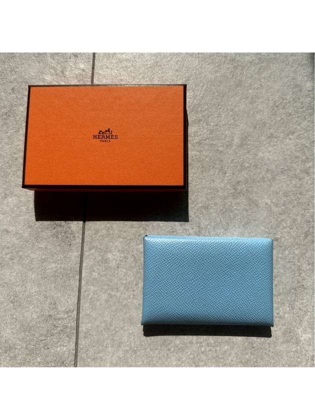 Hermes Women s Calvi Card Holder Wallet Palladium Celeste - HERMES - BALAAN 8