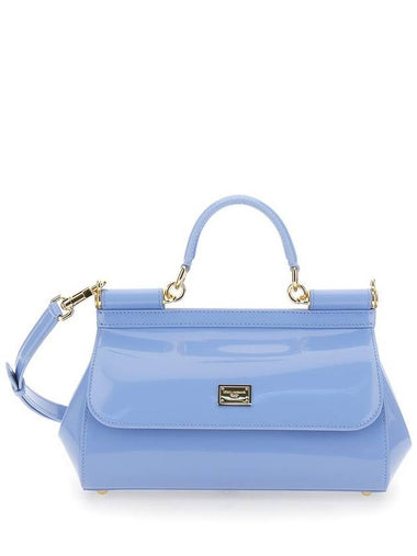 'Sicily' Light Blue Handbag With Logo Plaque In Patent Leather Woman - DOLCE&GABBANA - BALAAN 1