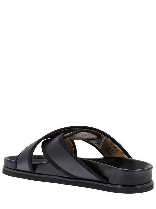 Vitello Calf Enamel Criss Cross Loafer Sandals Black - THOM BROWNE - BALAAN 3