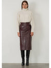 Faux Leather High Waist Long Skirt RED BROWN - ILROZE - BALAAN 3