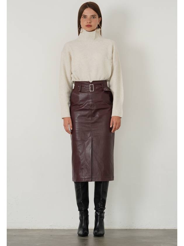 Faux Leather High Waist Long Skirt RED BROWN - ILROZE - BALAAN 3