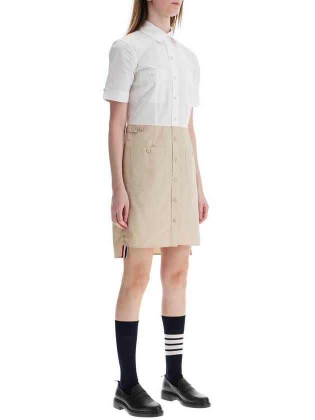 khaki typewriter cloth dress with striped logo - THOM BROWNE - BALAAN 2