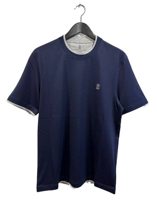Crew Neck Cotton Short Seeve T-shirt Navy - BRUNELLO CUCINELLI - BALAAN 1