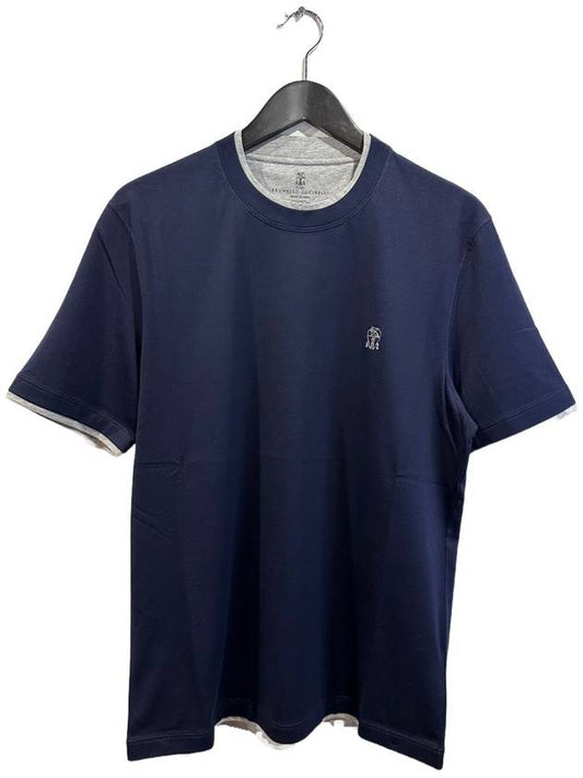 Crew Neck Cotton Short Seeve T-shirt Navy - BRUNELLO CUCINELLI - BALAAN 1