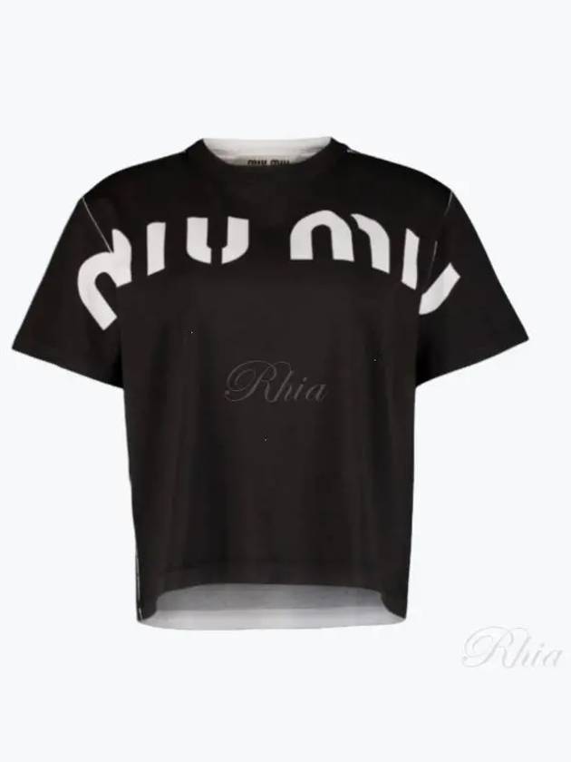 Logo Print Cotton Short Sleeve T-Shirt Black - MIU MIU - BALAAN 2