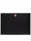 Logo Striped Pebbled Leather Clutch Bag Black - THOM BROWNE - BALAAN 3