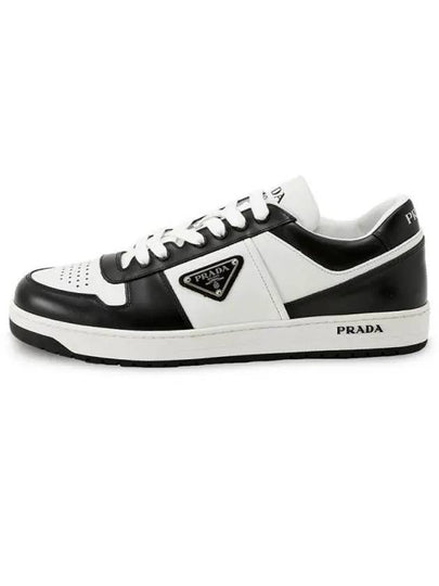 Men's Downtown Triangle Logo Leather Low Top Sneakers White Black - PRADA - BALAAN 2