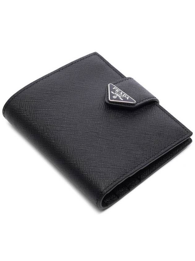 Triangle Logo Saffiano Leather Half Wallet Black - PRADA - BALAAN 6