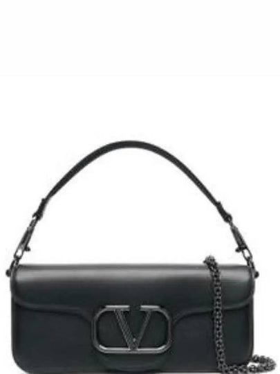 V Logo Chain Leather Shoulder Bag Black - VALENTINO - BALAAN 2