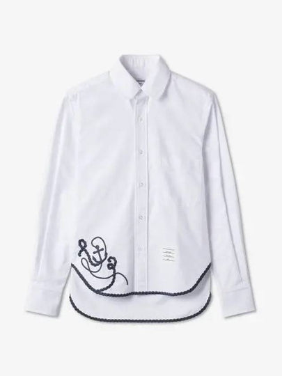 Men's Rope And Anchor Round Collar Long Sleeve Shirt White - THOM BROWNE - BALAAN 2