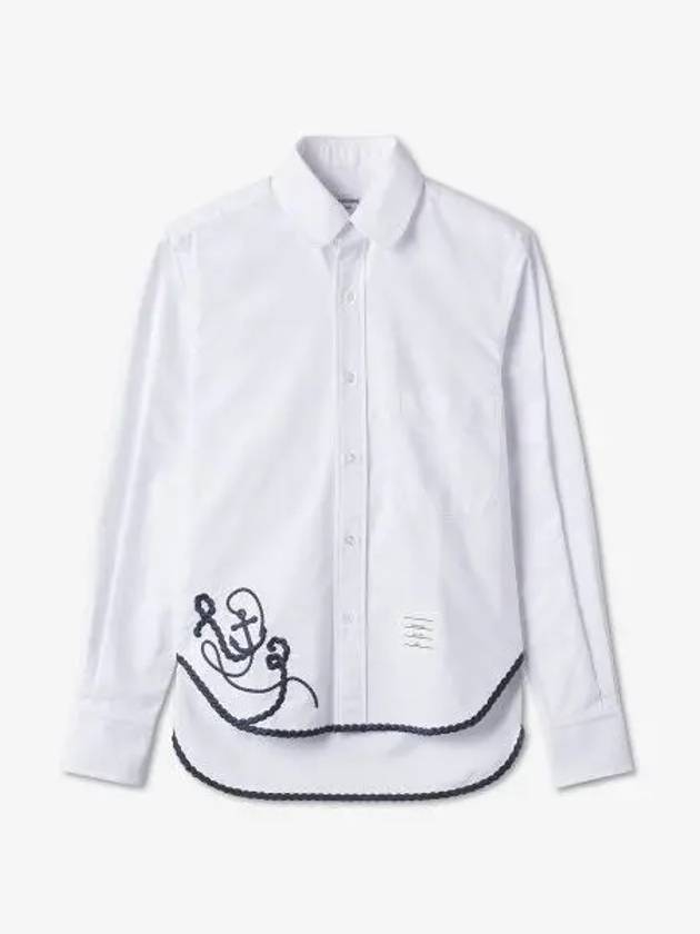 Men's Rope And Anchor Round Collar Long Sleeve Shirt White - THOM BROWNE - BALAAN 1