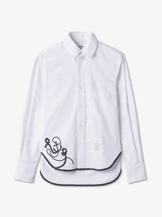 Men's Rope And Anchor Round Collar Long Sleeve Shirt White - THOM BROWNE - BALAAN 1