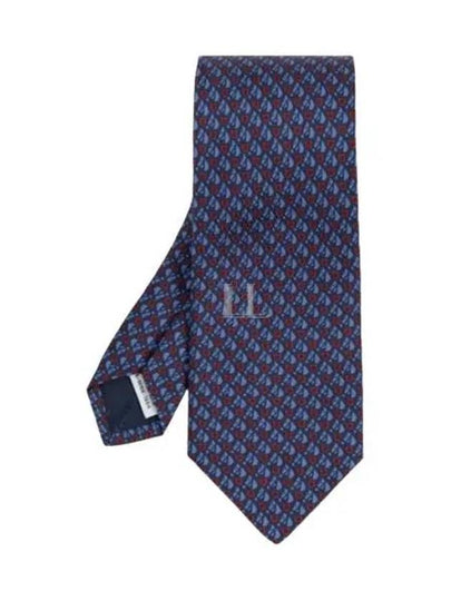 Equestrian Print Silk Tie Dark Blue - SALVATORE FERRAGAMO - BALAAN 2