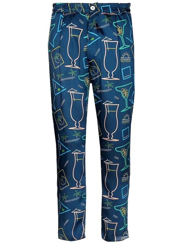 Blue Satin Cocktail Print Trousers - SUNNEI - BALAAN 2