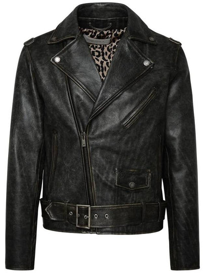 Animal Print Biker Jacket Black - GOLDEN GOOSE - BALAAN 2