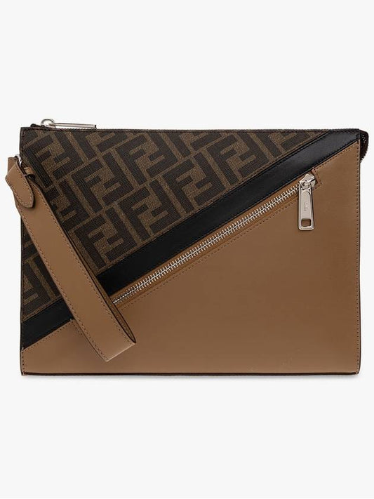 FF motif flat leather clutch bag brown - FENDI - BALAAN 2