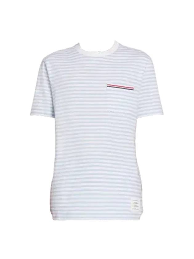 Striped Jersey Pocket Short Sleeve T-Shirt Light Blue White - THOM BROWNE - BALAAN 2