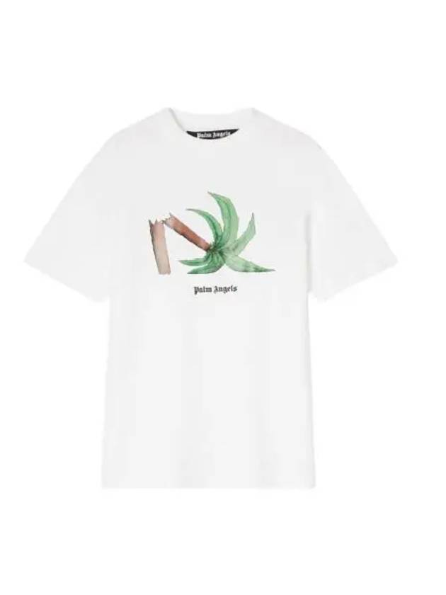 Broken Palm Print Cotton Short Sleeve T-Shirt White - PALM ANGELS - BALAAN 2