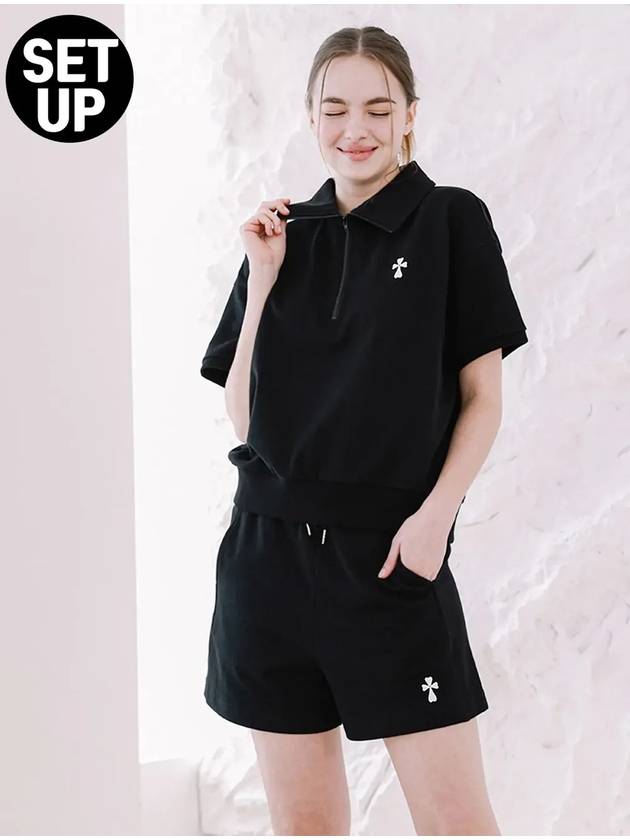 SET Women Hank Logo Half Zipup TEE Shorts Setup Black - MACASITE - BALAAN 3