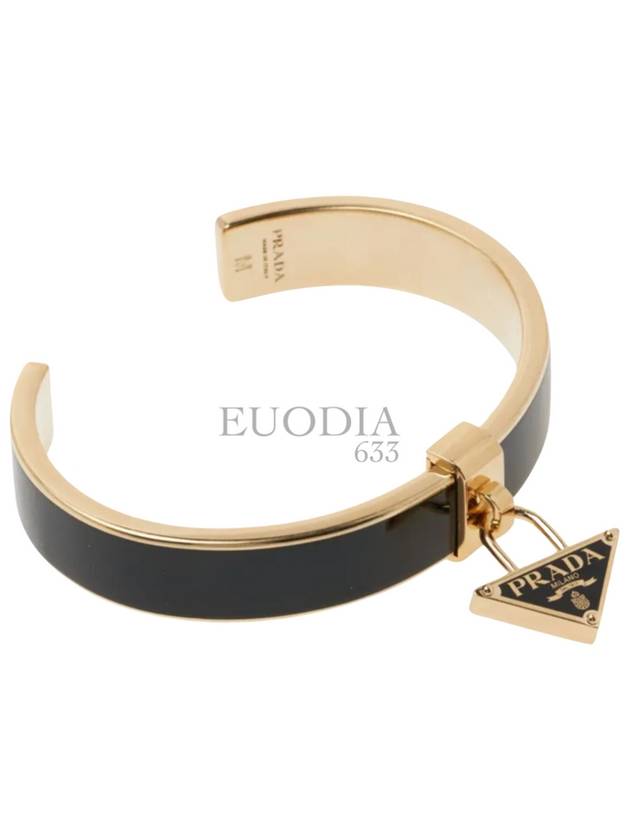 Triangle Logo Plaque Metal Bracelet Black Gold - PRADA - BALAAN 3