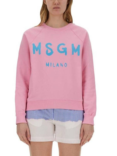 Brushed Logo Cotton Sweatshirt Pink - MSGM - BALAAN 2