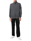 Garment Dyed Cotton Fleece Zip Up Jacket Dark Grey - STONE ISLAND - BALAAN 3