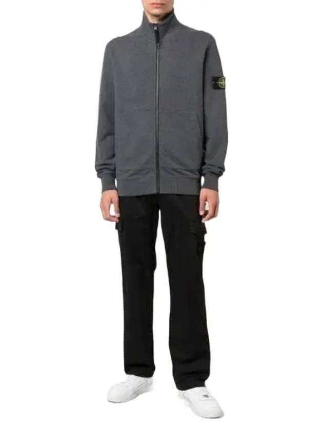 Garment Dyed Cotton Fleece Zip Up Jacket Dark Grey - STONE ISLAND - BALAAN 3