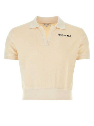 Italic Embroidered Logo Cotton Polo Shirt Beige - SPORTY & RICH - BALAAN 1