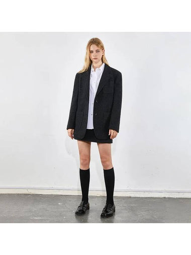 Trendy Herringbone Half - Coat Oversized Fit Wool Jacket Black - VOYONN - BALAAN 1