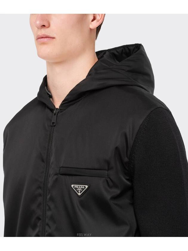 Triangle Logo Wool Nylon Gabardine Hooded Jacket Black - PRADA - BALAAN 2