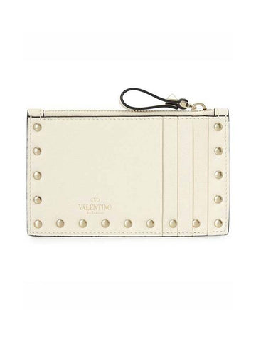 Rockstud zipper card wallet ivory - VALENTINO - BALAAN 1