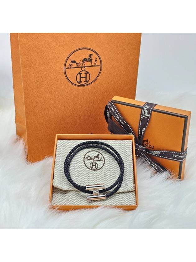 Tunistresse Silver Black Leather Bracelet H068406FP - HERMES - BALAAN 2