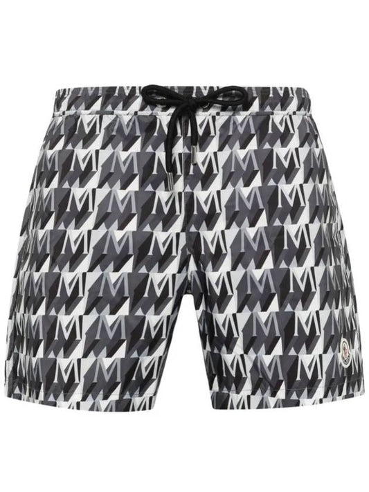 Monogram Print Swim Shorts Black White - MONCLER - BALAAN 2