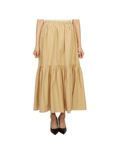 Cotton Poplin Maxi Flounce Long A-Line Skirt Beige - GANNI - BALAAN 2