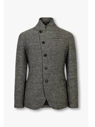 Men s Cotton Linen Crochet Single Jacket Dark Khaki - EMPORIO ARMANI - BALAAN 1